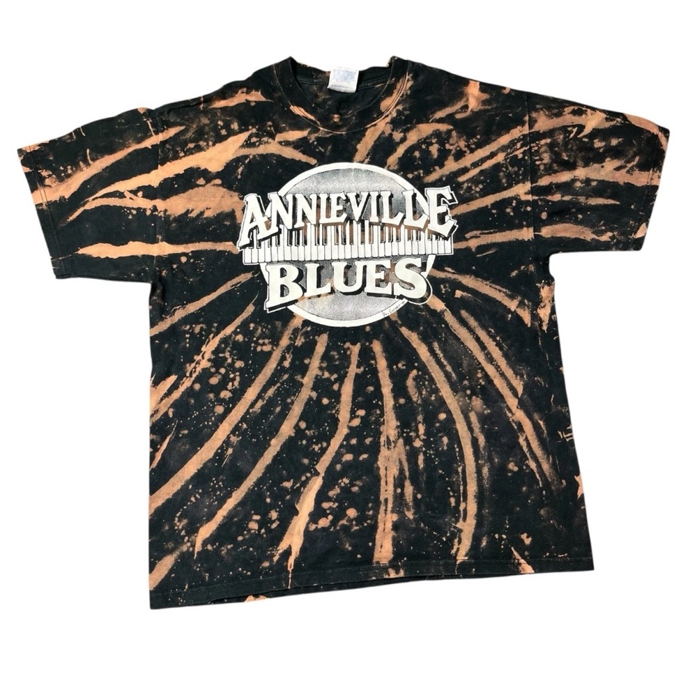Vintage 1999 Black Bleached Annieville Blues Piano Music T Shirt